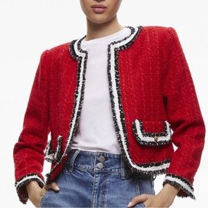 Alice + Olivia like New Red Tweed Blazer with Black and White Trim